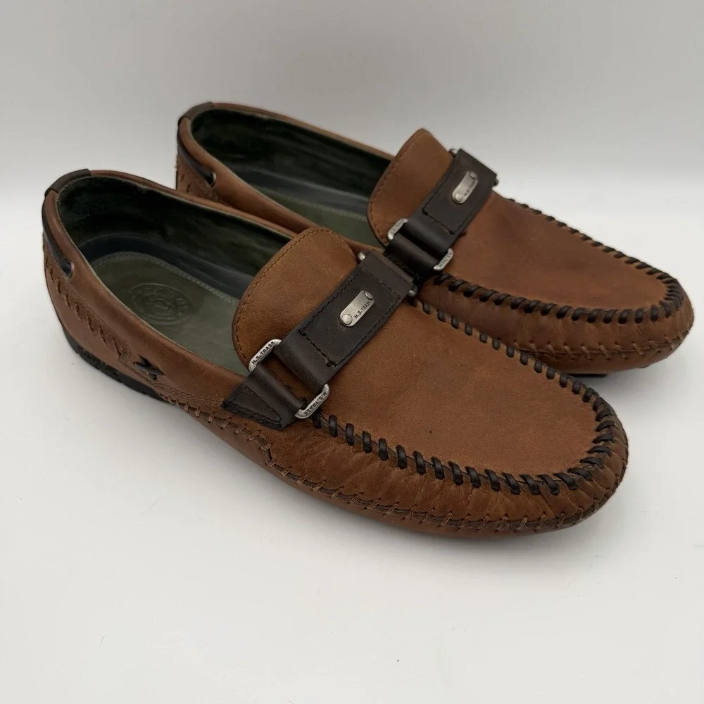 H.S. Trask Cobbler driving loafers men's 11.5 M cognac brown leather moc toe